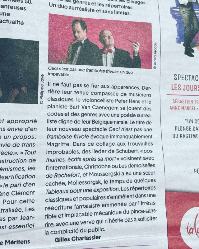 « Un duo surréaliste et sans limites »
Critique presse dans La Terrasse